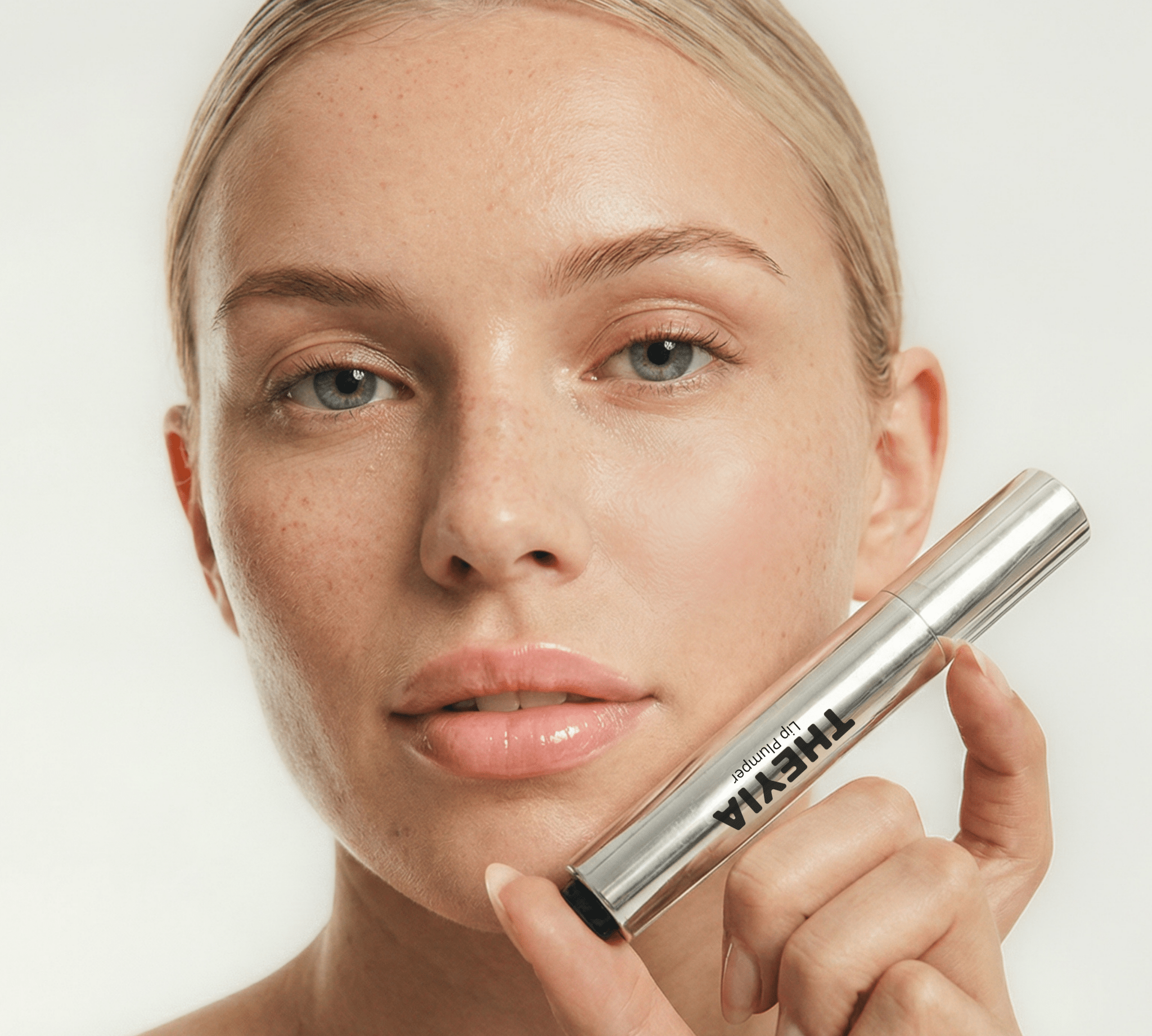 Mannequin tenant le Lip Plumper Theyia - effet lèvres pulpeuses naturel